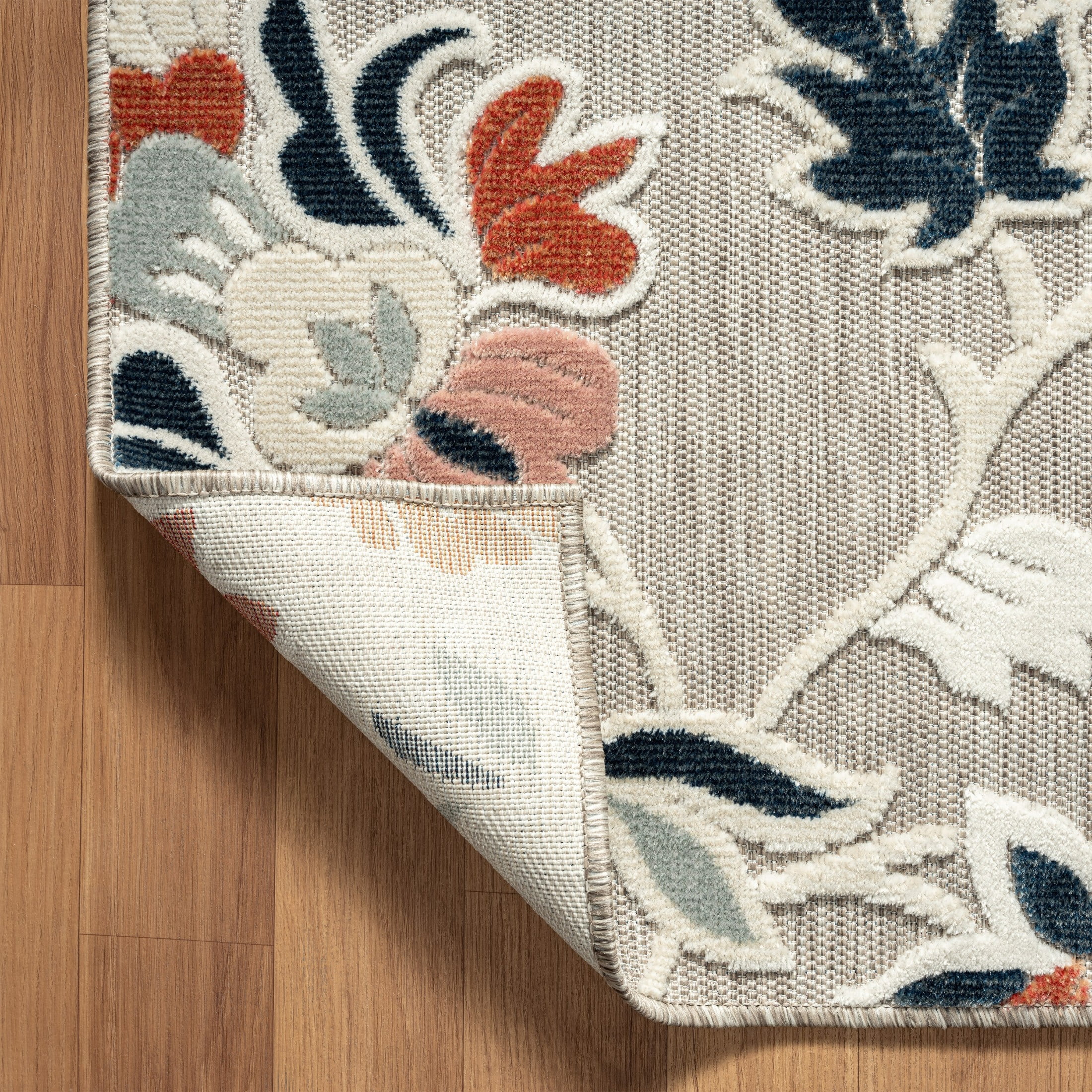 LR Home Elise 5' x 7' Coral/Gray Floral Hi-Low Indoor/Outdoor Area Rug
