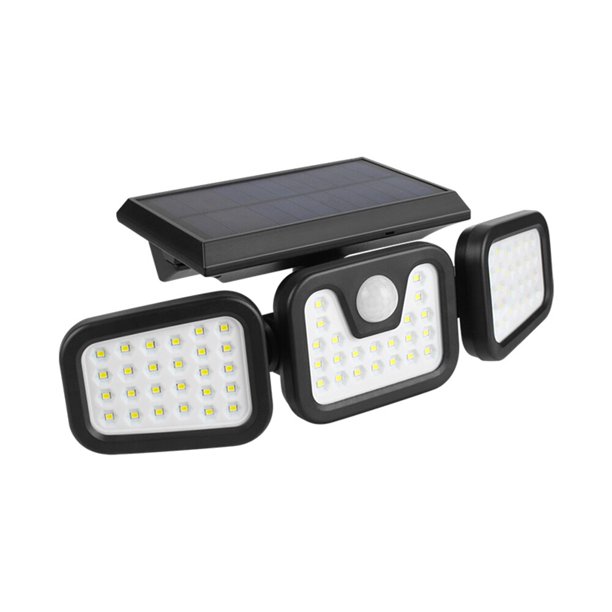 Lámpara solar para exteriores con energía solar, 74 LED/100 COB, luz de pared de tres cabezales para jardín y patio
