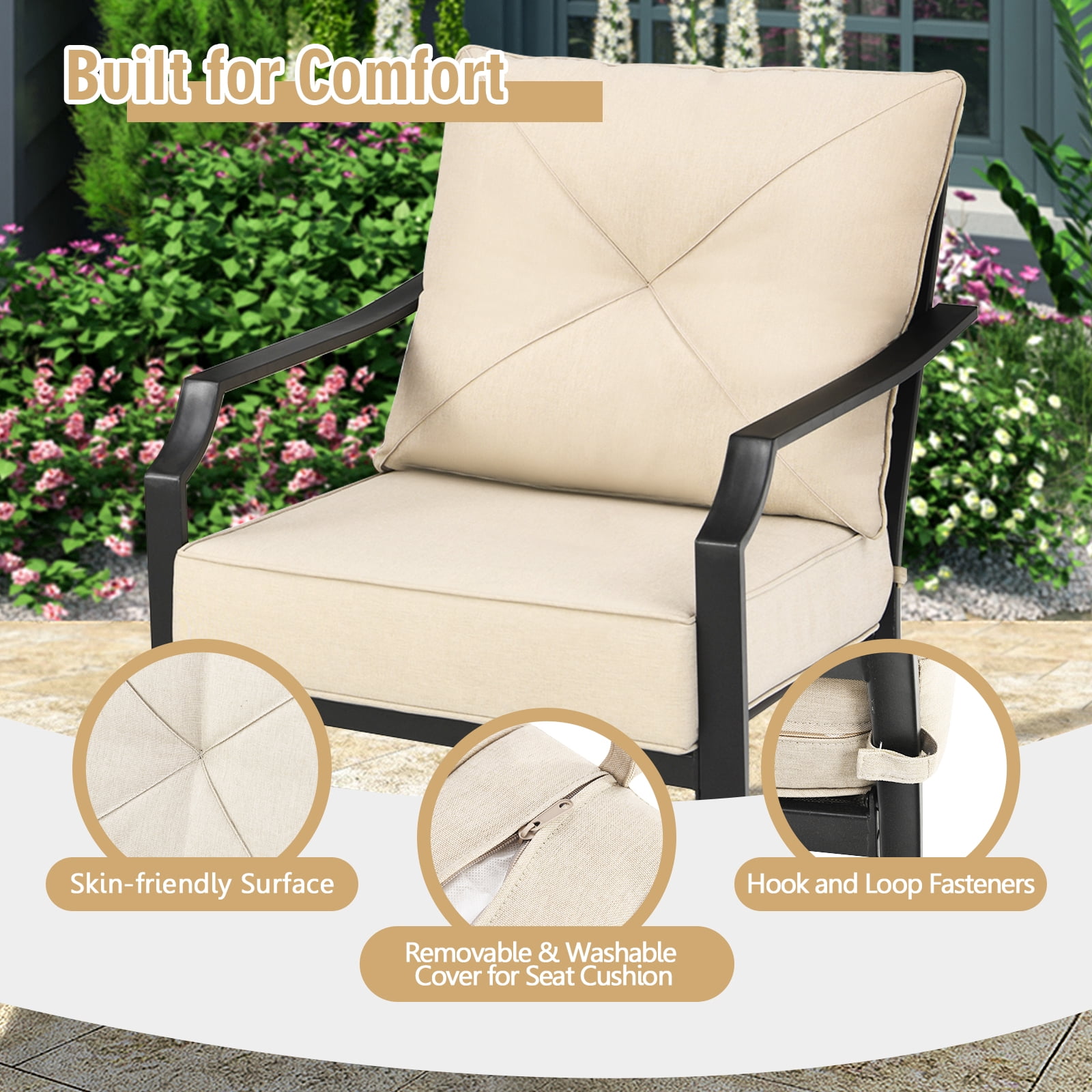 Patiojoy Set of 2 Patio Dining Chairs Outdoor Armchairs w/Padded Cushions for Backyard Garden Balcony
