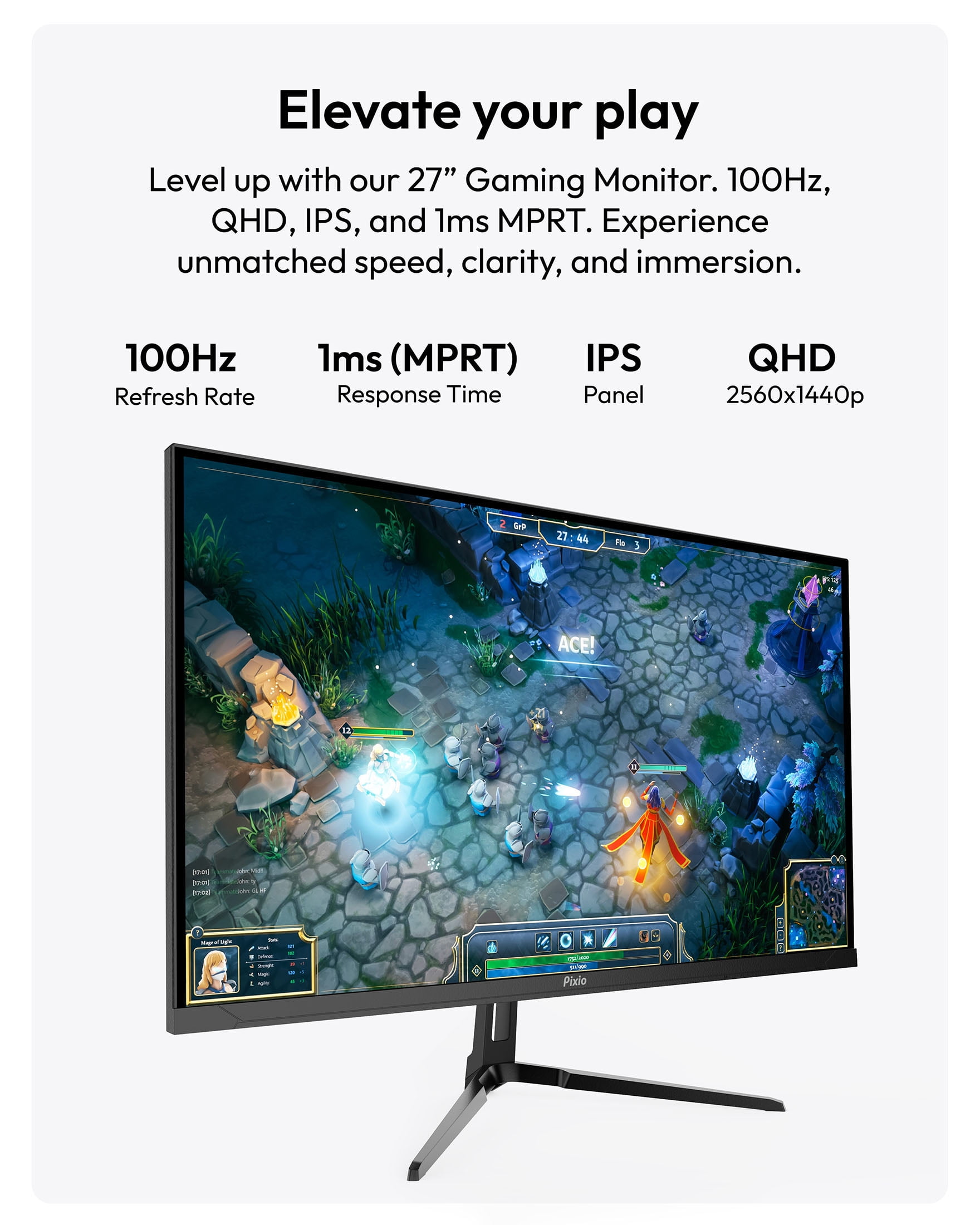 Pixio PX275 Wave 27 inch 100Hz Refresh Rate QHD 1440p Resolution IPS Panel 1ms MPRT Response Time Gaming Monitor with Adaptive Sync