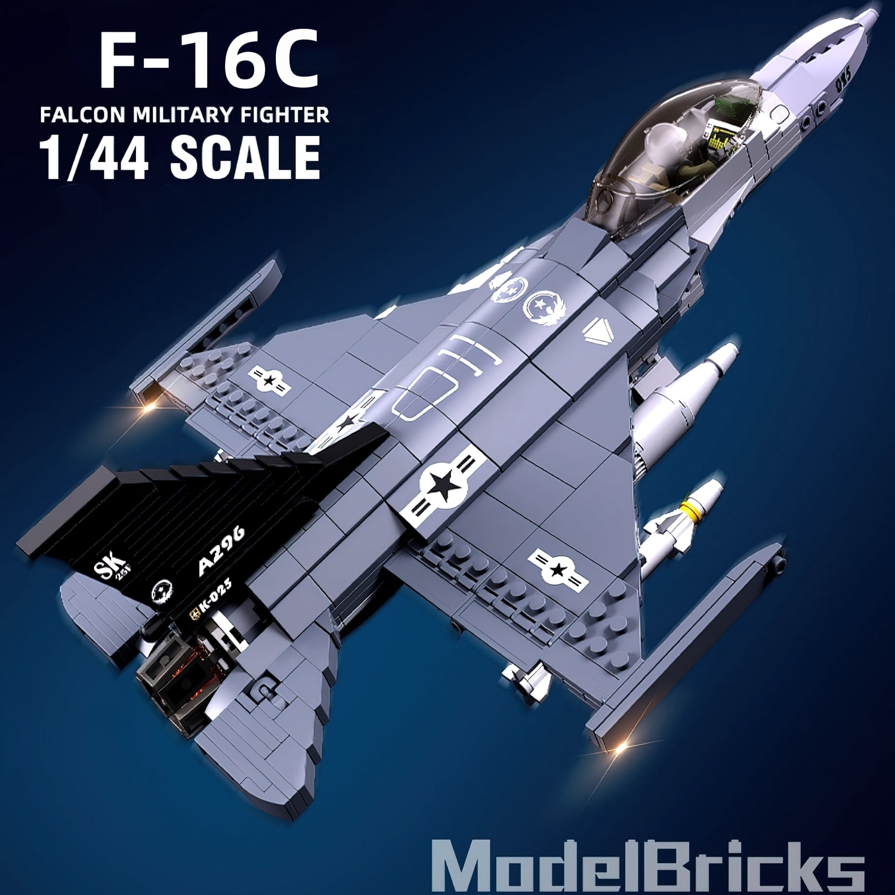 MACTANO Military Airplane Building Block Set F-16C Fighter Jet Building Kit Toy Gift for Adult Gray