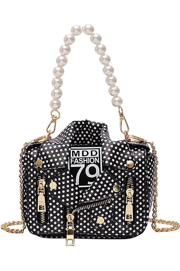 Motorcycle Jacket Shoulderbag PU Leather Handbag Punk Style Crossbody Bag Rivet Purse Lapel Collar Bag with Chain