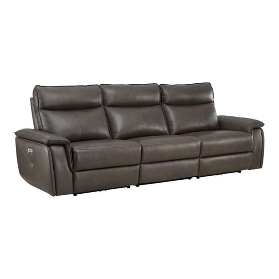 Lexicon Maroni 110" Leather Double Reclining Sofa with Headrests in Brown
