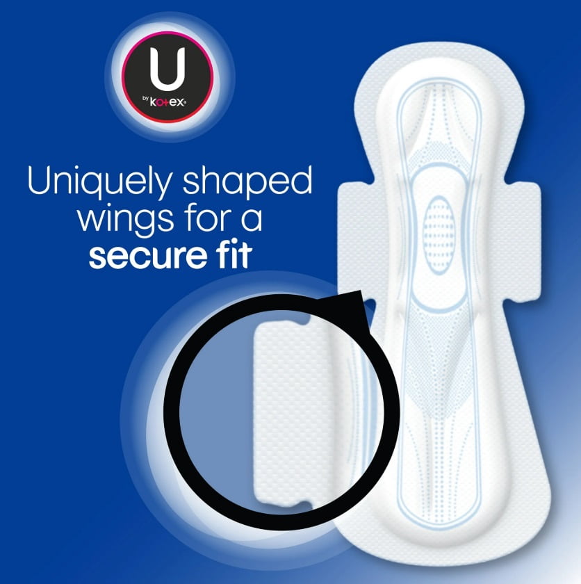 U by Kotex Security Maxi Feminine Pads with Wings, Extra Heavy Overnight Absorbency, Unscented, 24 Count