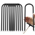 thumbnail image 1 of Estacas De Trampolín, Viento Fuerte, Anclajes De Trampolín Resistentes De 12 Pulgadas, 8 Piezas Con Gancho En T, Estacas De Viento De Acero Galvanizado En Forma De U Para Trampolín (Tipo U Negro, 8 Pi, 1 of 5