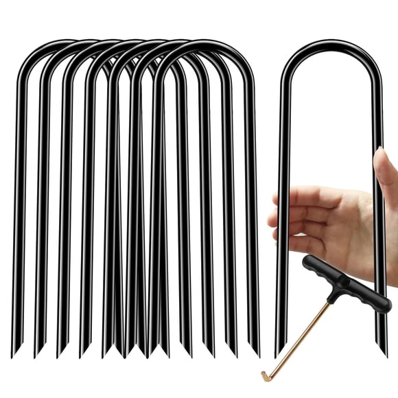 Estacas De Trampolín, Viento Fuerte, Anclajes De Trampolín Resistentes De 12 Pulgadas, 8 Piezas Con Gancho En T, Estacas De Viento De Acero Galvanizado En Forma De U Para Trampolín (Tipo U Negro, 8 Pi