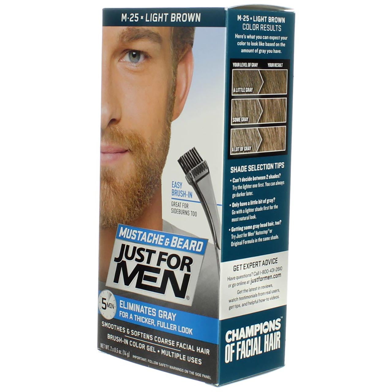 JUST FOR MEN Brush-In Color Gel, Mustache & Beard, M-25 Light Brown 1 ea (Pack of 3)