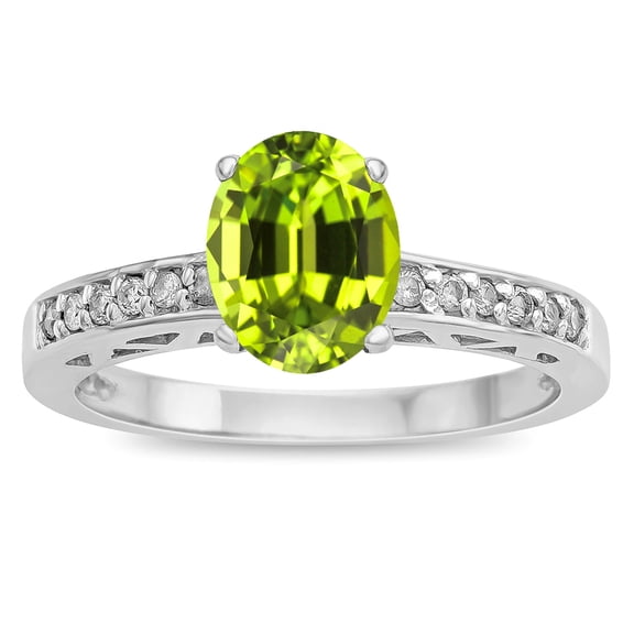 Star K � Oval 8x6 Genuine Peridot Channel Set Engagement Promise Ring