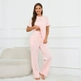 thumbnail image 2 of Defitshape Women's Plus Size Pajama Set Summer Lounge Set 2 Piece Comfy Spring Short Sleeve Shirt Full Length Pants Set Loose Fit Soft Pj Set Fall Sleepwear with Pockets Pink XX-Large, 2 of 4