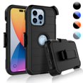 thumbnail image 1 of Belt-Clip Holster Case for iPhone 14 Pro, Drop Protection Full Body Rugged, Heavy Duty Shockproof Locking Swivel Holster Kickstand Phone Cover - Navy, 1 of 5