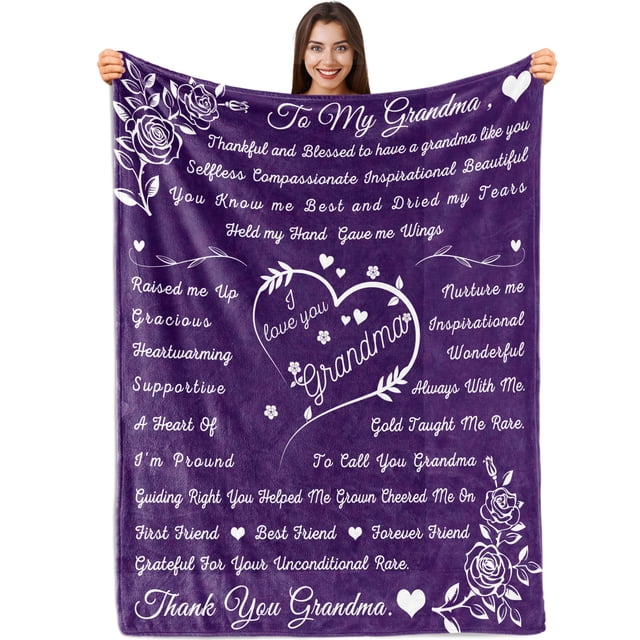 LHSHID Gifts for Grandma Birthday Gifts for Grandma I Love You Grandma Gift Blanket with Printed Blanket Unique Grandma Gift from Granddaughter or Grandson Thanksgiving Christmas 60x80in