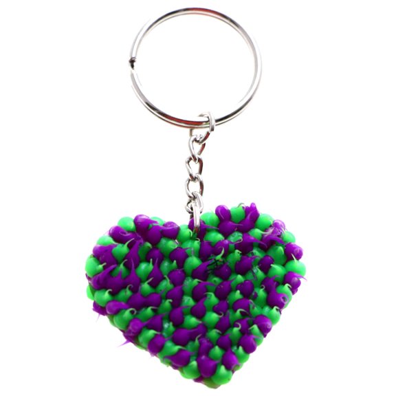 Squishy Spike Heart Split-Ring-Keychain Green/Purple