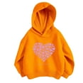 thumbnail image 2 of Tfken Hoodies For Girls Children Long Sleeve Heart Print Sweatshirt Trendy Daily Wear Orange Tops Size 11-12 Years, 2 of 9