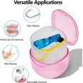 thumbnail image 3 of EZEELAI Travel Denture Case Denture Soaking Container with Brush, Denture Cleaning Case Retainer Bath Box Case False Teeth Container - Leak Proof & Lid Waterproof - Transparent Pink, 3 of 8