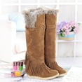 thumbnail image 4 of Clearance Under 10$!Winter Warm Snow Boots for Women Plus Size Long Pointed Slip-on Snow Velvet Cotton Warm Solid Cotton Shoes Flat Knight, 4 of 4