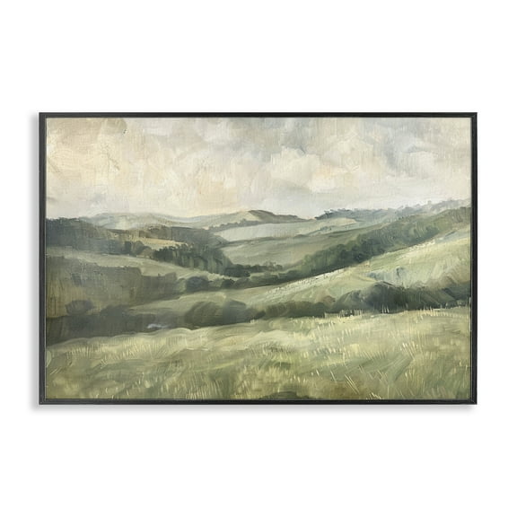 Stupell Industries Green Hilly Landscape Landscape & Nature Painting Black Framed Art Print Wall Art, 18 x 12