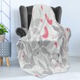 thumbnail image 4 of Pink and Grey Soft Flannel Fleece Blanket, Retro Floral Love Birds on Branches Leaves Romantic Nature Vibes Graphic, Cozy Plush for Indoor and Outdoor Use, 70" x 90", Pale Grey Pink, by Ambesonne, 4 of 5