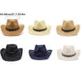 thumbnail image 2 of Qarigey Sombrero de paja de vaquero de verano para mujer, sombrero de playa de ala ancha para hombre, gorra de protección solar tejida a mano, Sombreros Caqui M (56-58 cm), 2 of 6