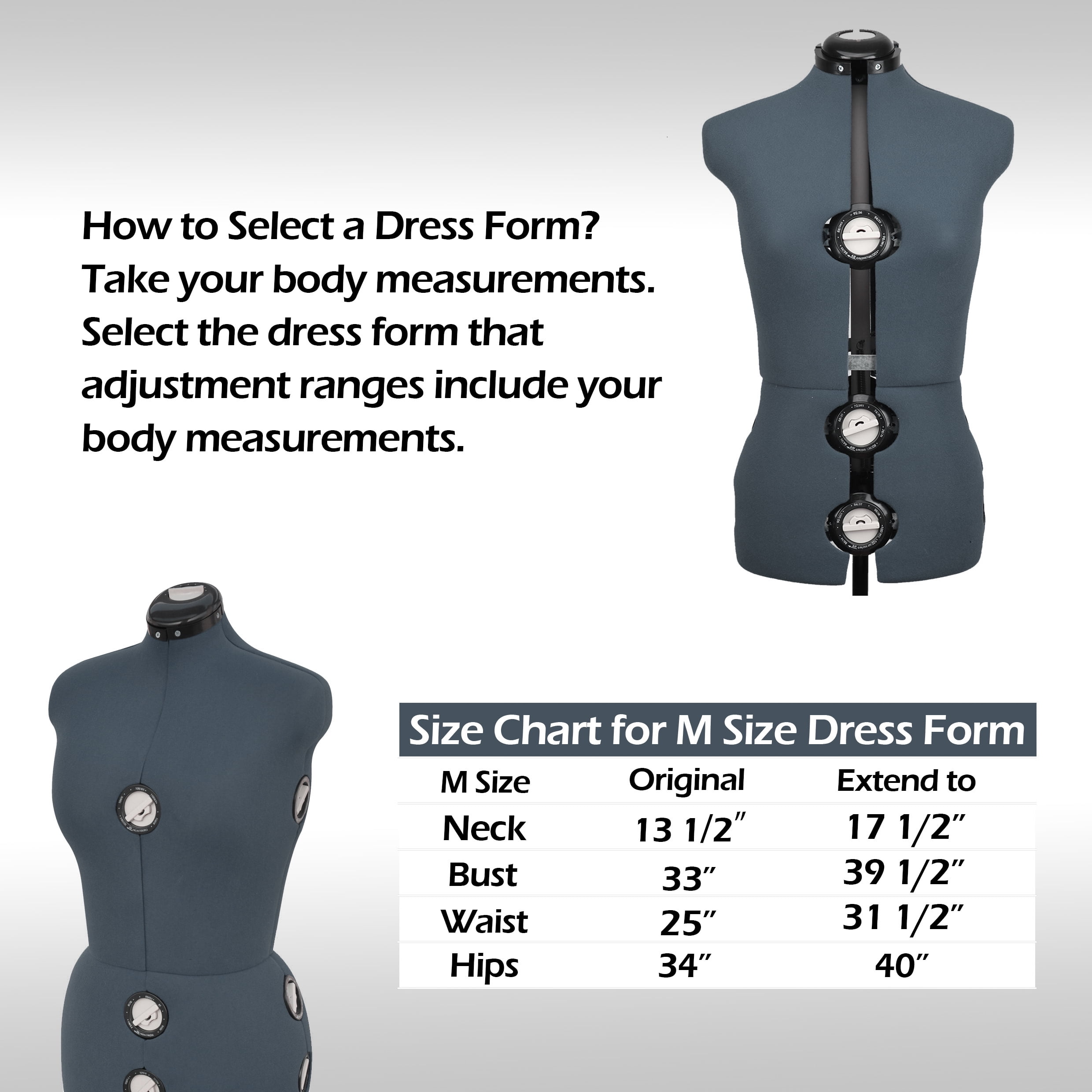 GEX 13 Dials Female Fabric Adjustable Mannequin Dress Form for Sewing,  Mannequin Body Torso with Stand, Up to 70 Shoulder Height Darkgray (Large)