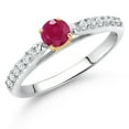 thumbnail image 2 of Gem Stone King 0.53 Ct Red Ruby G/H Lab Grown Diamond 10K White and Yellow Gold Engagement Ring (Size 5), 2 of 4