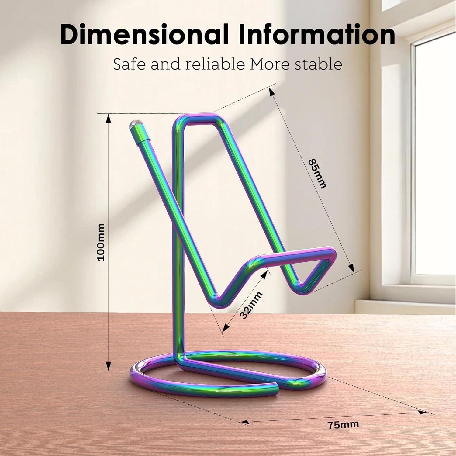 Metal Cell Phone Stand for Desk, Cute One-Piece Phone Holder, Stable Desktop Display Dock for iPhone, iPad, Samsung, Tablets & All Mobile Phones, Colorful
