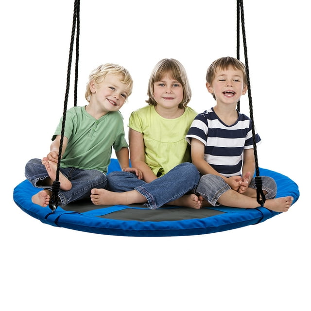Walsport 40" Round Hanging Chair Swing Multi-seater Rainbow Platform Mat Indoor & Outdoor kids Flying Sky Swing Lounge Chair Park, Blue