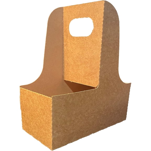 C-Store Packaging 2-Cup Kraft Drink Carriers with Handles, 10 Pack | Kaft paperboard, Holds TWO 8-20 oz cups, hot or cold beverages, foldable storage, connectable four-cup option
