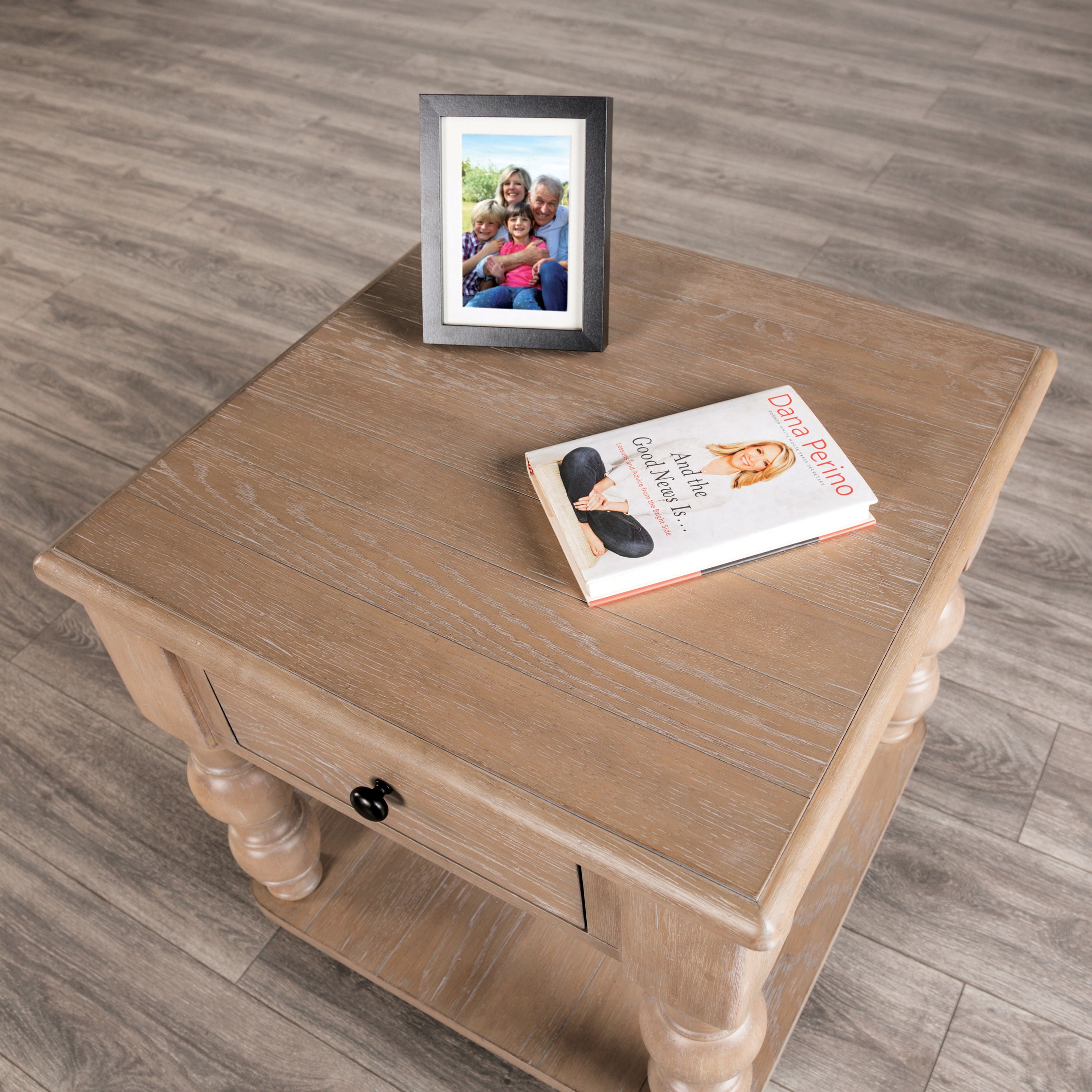 Furniture of America Lociste Farmhouse 1-Drawer Solid Wood Indoor End Table, Light Washed White