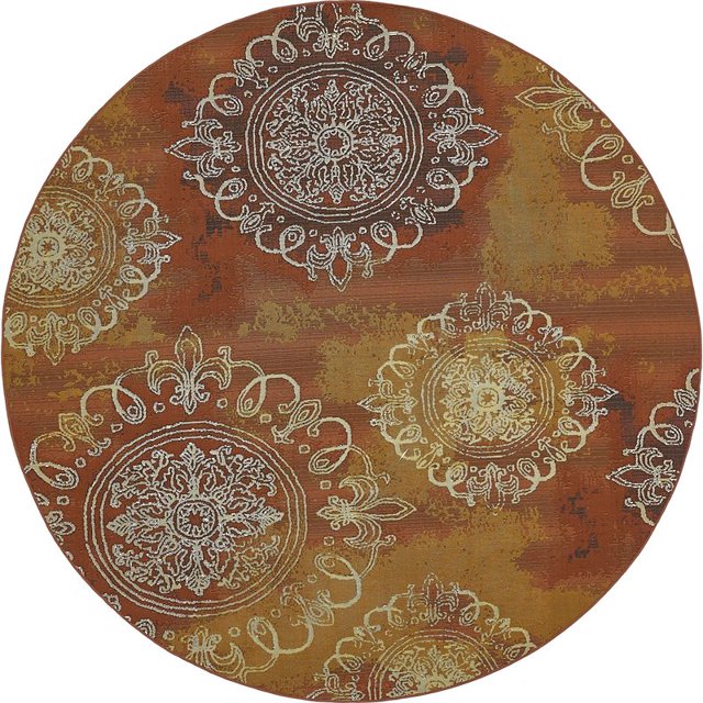 Unique Loom Tapis Floral Géométrique Moderne Extérieur 8' x 8' Ronde Rouille Rouge/or