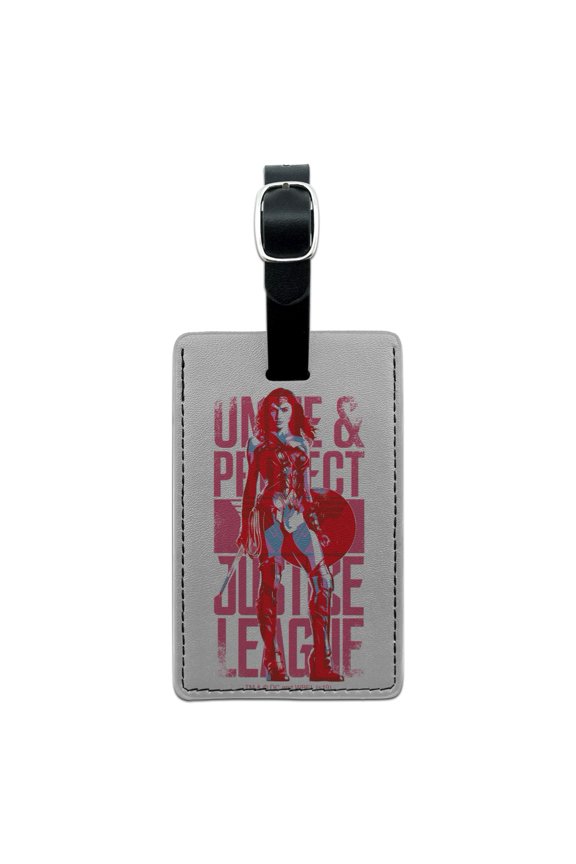 Justice League Movie Wonder Woman Unite and Protect Rectangle Leather Luggage Card Suitcase Carry-On ID Tag