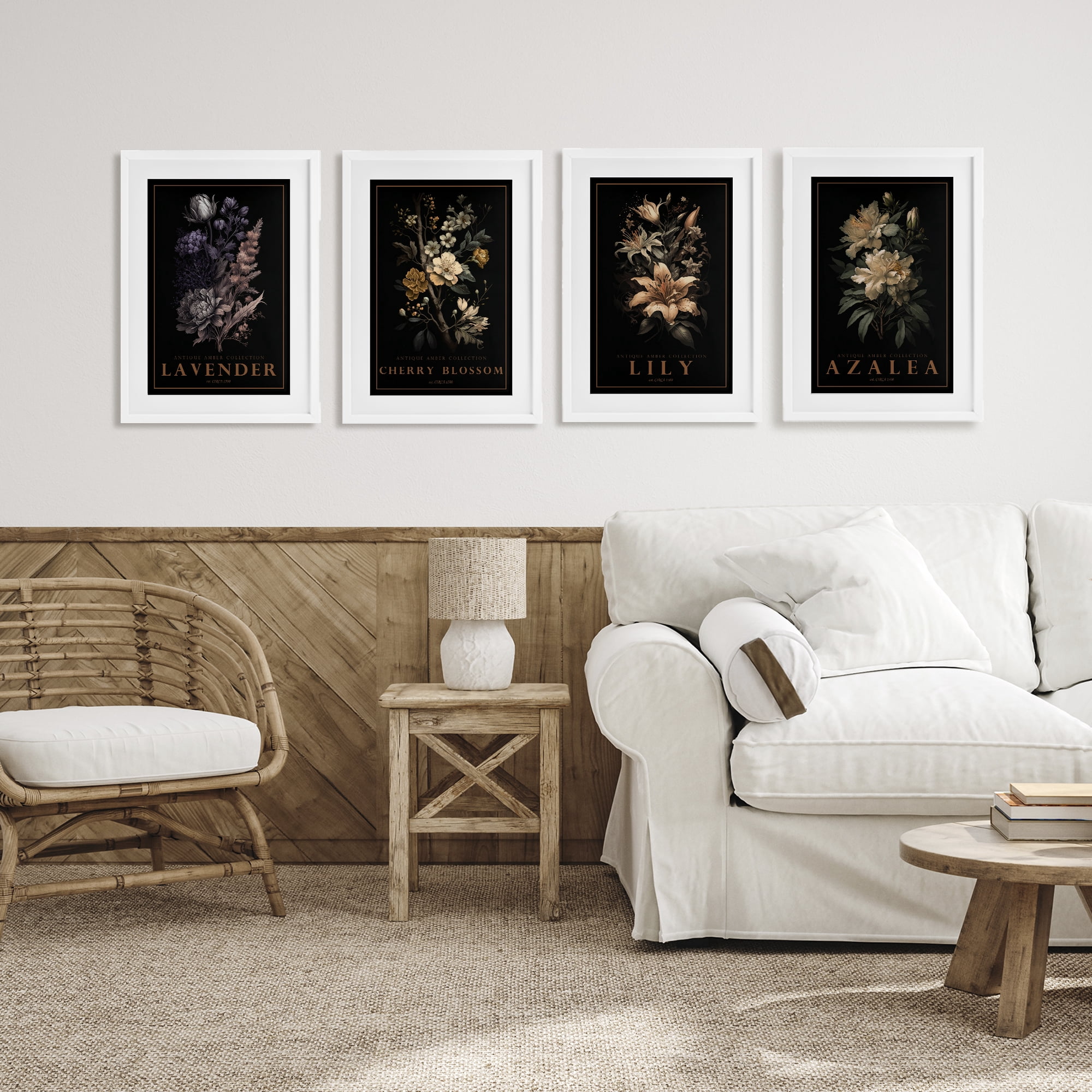 Stupell Industries Antique Varied Botanical Blooms 4 Piece White Framed Print Under Glass Set, design by Chris Giampietro