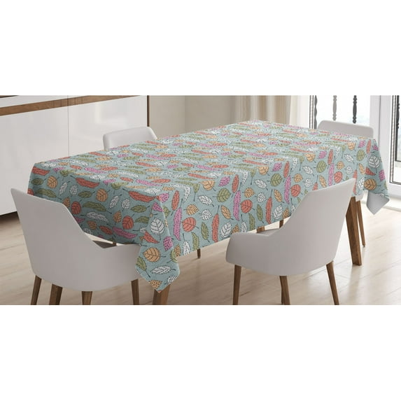 Leaves Tablecloth, Pastel Colored Fall Tree Foliage Falling Leaves in the Autumn Season Themed Print, Rectangle Satin Table Cover for Dining Room and Kitchen, 60" X 90", Multicolor, by Ambesonne