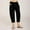 Black, variant on Women Casual Solid Cotton Linen Drawstring Elastic Waist Wide Leg Pants Cropped Trousers