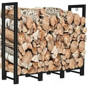 Koutemie 4Ft Outdoor Firewood Rack Holder for Fireplace Wood Storage, Adjustable Fire Log Stacker Stand, Black