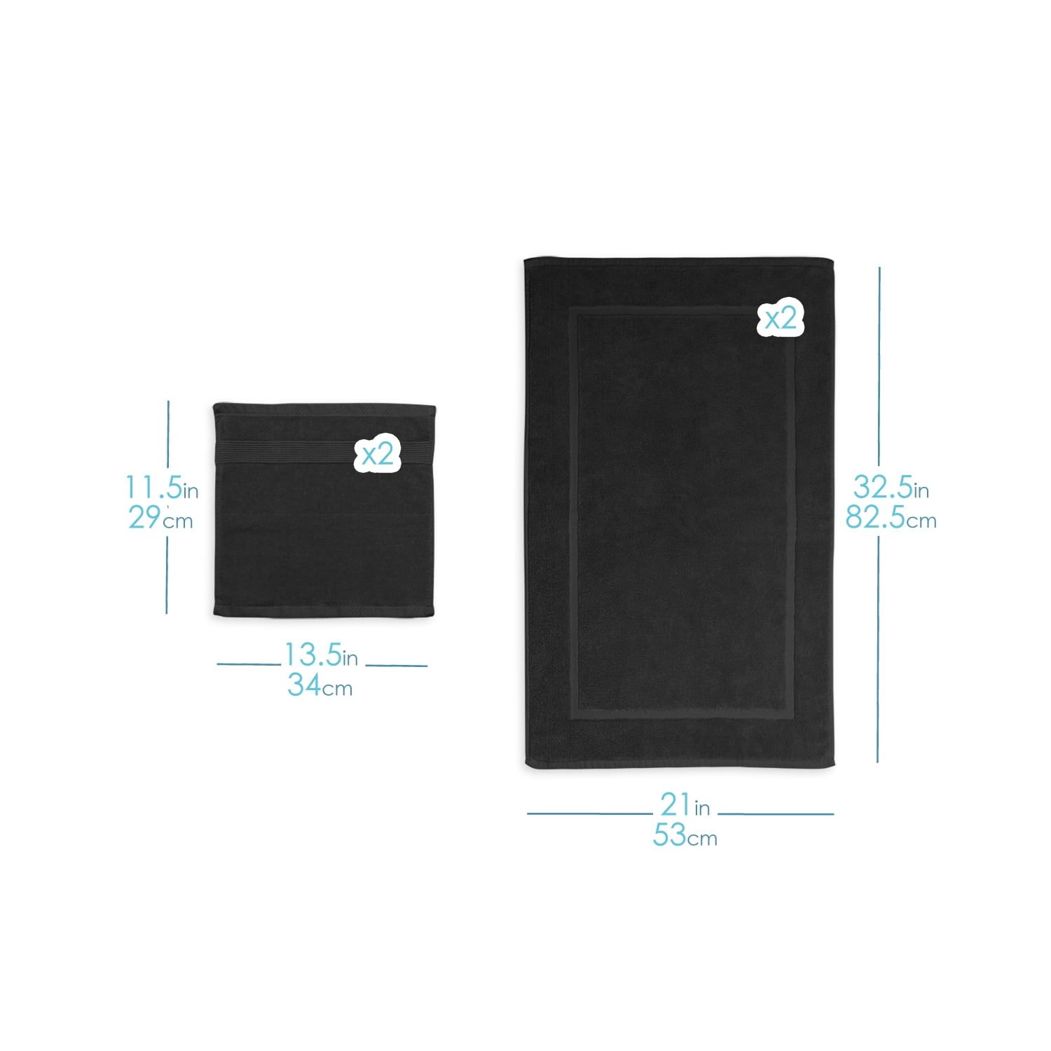 Clara Clark Bath Towels Set, 100% Cotton Luxury Softness 4 Pc Set, Black