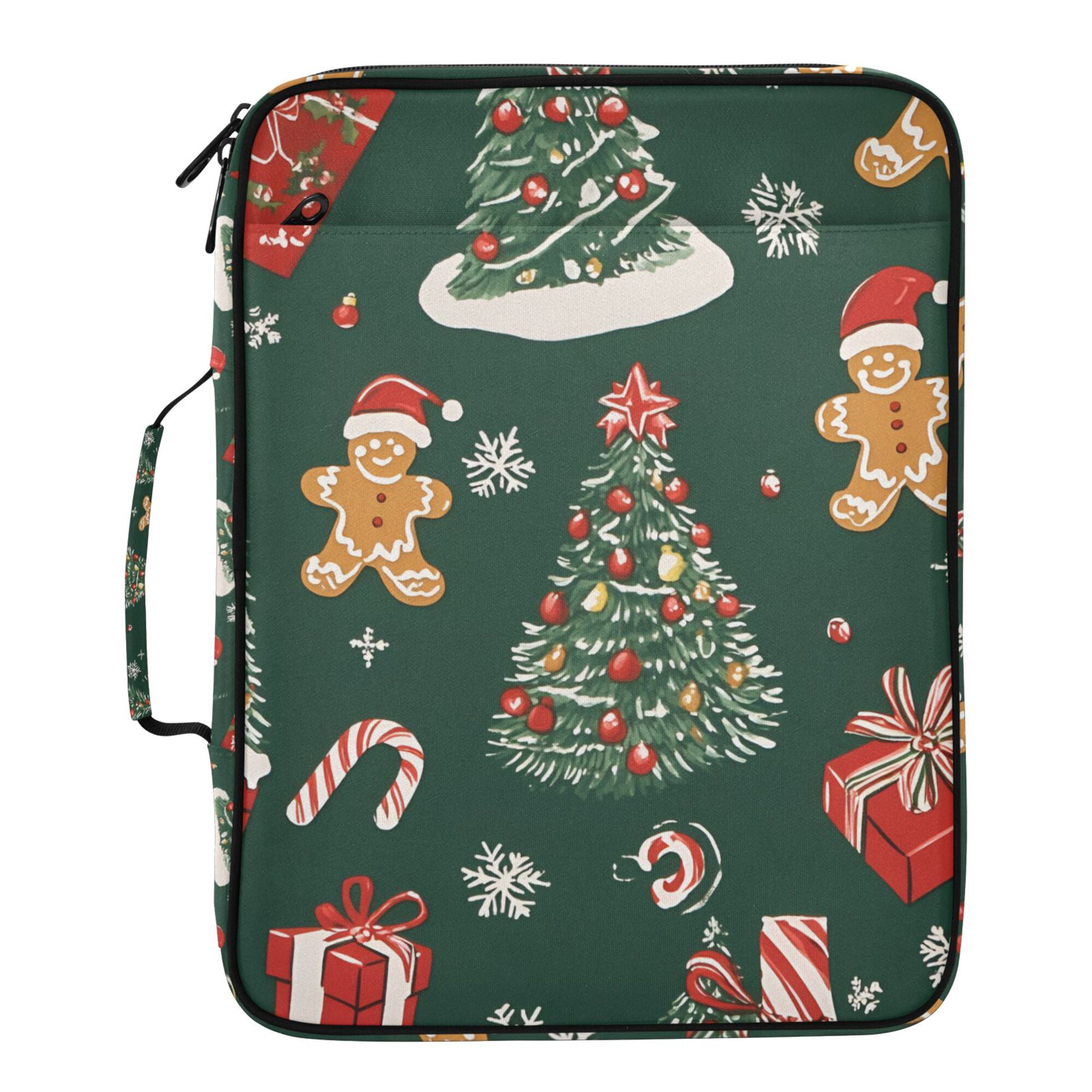 FORMRS Accordion File Folder A4 Size 7-Pocket Expanding Document Organizer Bag with 3 Ring Binder, Yellow Christmas Gingerbread