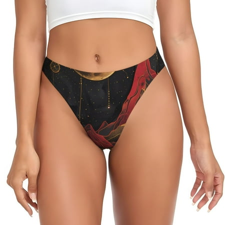 Qokaie Lunar Mountains Golden Rivers Printed Women s Cotton Thong Underwear  Sexy Breathable Panties G-string-3X-Large