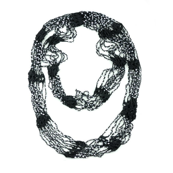 NYFASHION101® Silver-Tone Beaded Skinny Fishnet Infinity Loop Scarf - Black