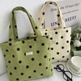 thumbnail image 5 of Hfppkn Polka Dot Corduroy Lunch Handbag Reusable Small Tote Bag for Work Picnic 17x13x21cm Green, 5 of 7