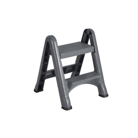Rubbermaid Two-Step Folding Foot Stool 14-Inch High Gray 300-Pound Capacity Small Step Stool for Adults/Kids for Use in Library/Kitchen/Bathroom/Garage/Closet