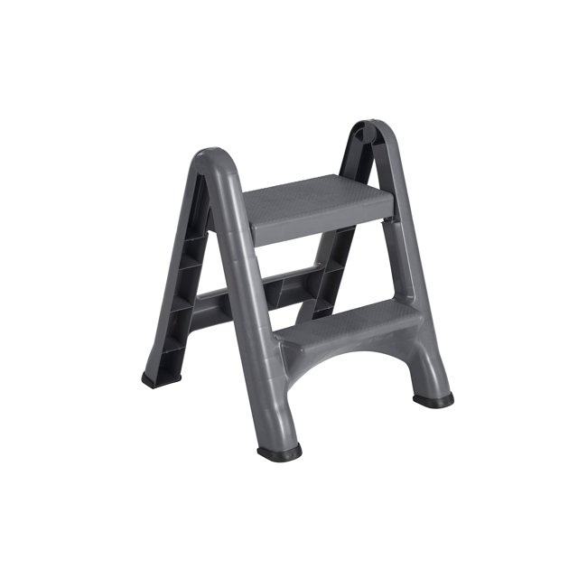 Rubbermaid Two-Step Folding Foot Stool 14-Inch High Gray 300-Pound Capacity Small Step Stool for Adults/Kids for Use in Library/Kitchen/Bathroom/Garage/Closet