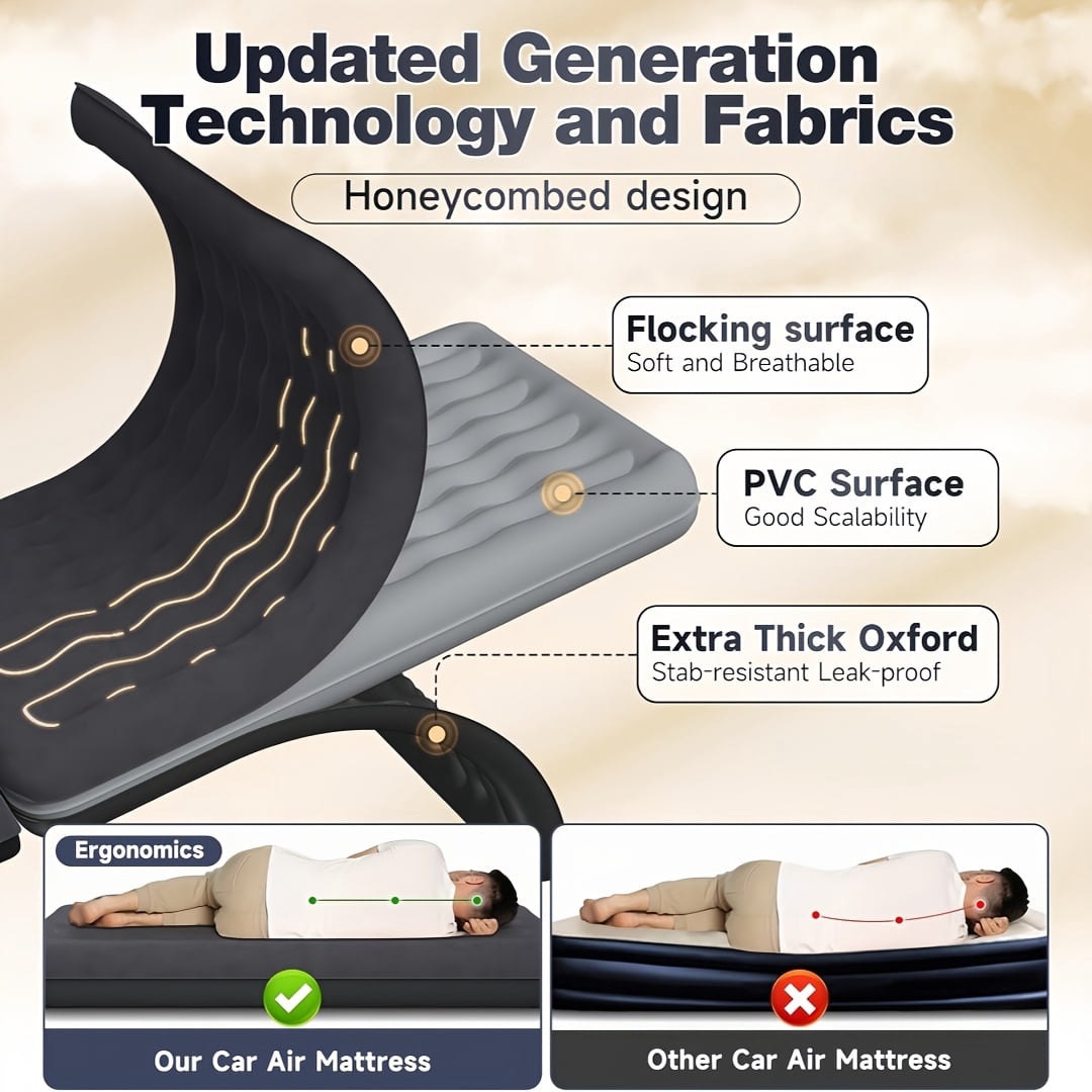 Inflatable Mattress for Car & Truck Back Seat, Portable Vehicle Air Bed for SUVs MPVs, Includes 2 Pillows, Ideal for Camping Road Trips Car Journeys Backpacking Hiking Outdoor Activities