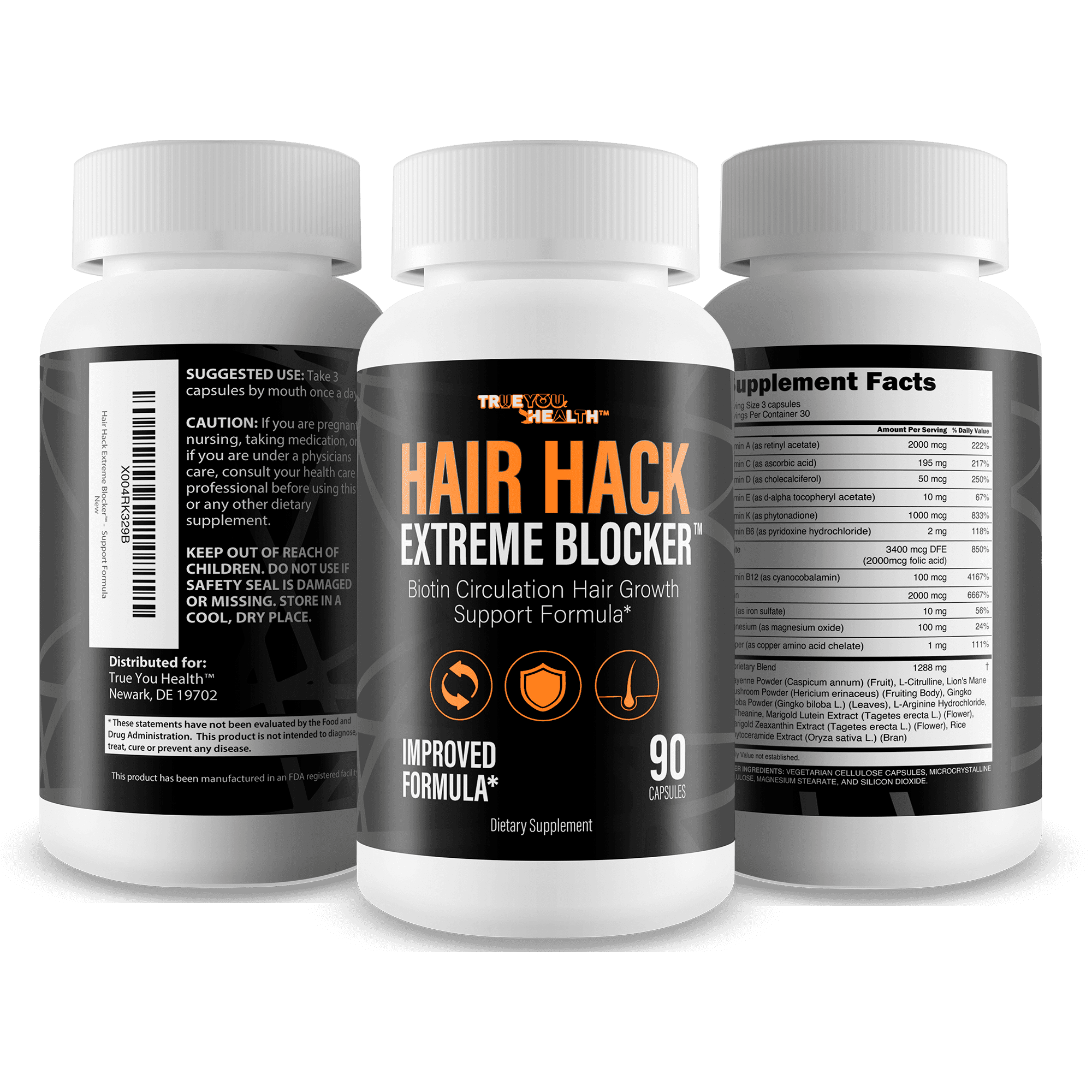 Hair Hack Extreme Blocker - Our Best Hair Growth Supplement - Natural Hair Regrowth Hair Vitamins for Thicker Hair Growth - Vitamin B7 Biotin and Folic Acid - Vitamin D3 Hair Growth Vitamins