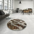 thumbnail image 4 of Ahgly Company Machine Washable Indoor Round Abstract Dark Brown Area Rugs, 5' Round, 4 of 7