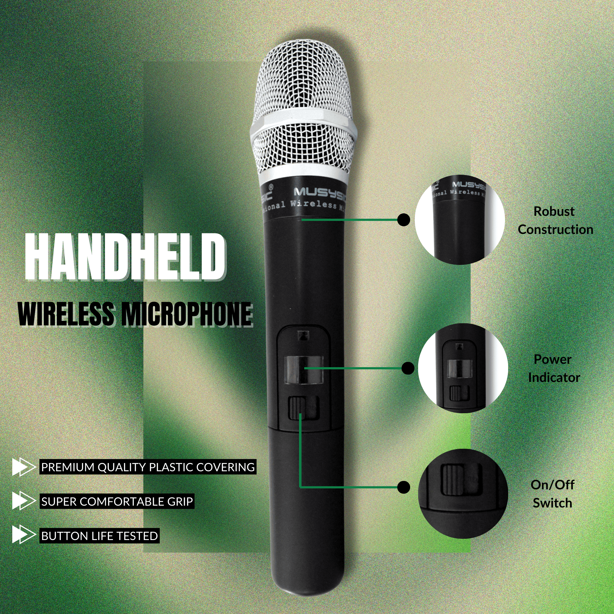 MUSYSIC MU‑U4‑HL Professional 4‑Channel UHF Wireless Microphone System – 2 Handheld + 2 Lavalier/Headset Mics, 480–580 MHz, 300 ft Range, Rackmount Receiver
