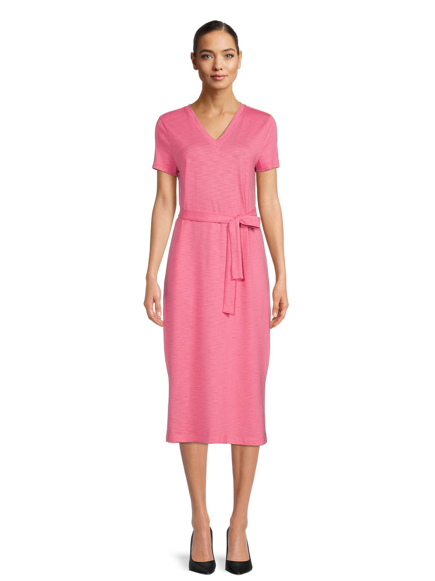 Time and Tru Women's Knit Midi Dress with Short Sleeves