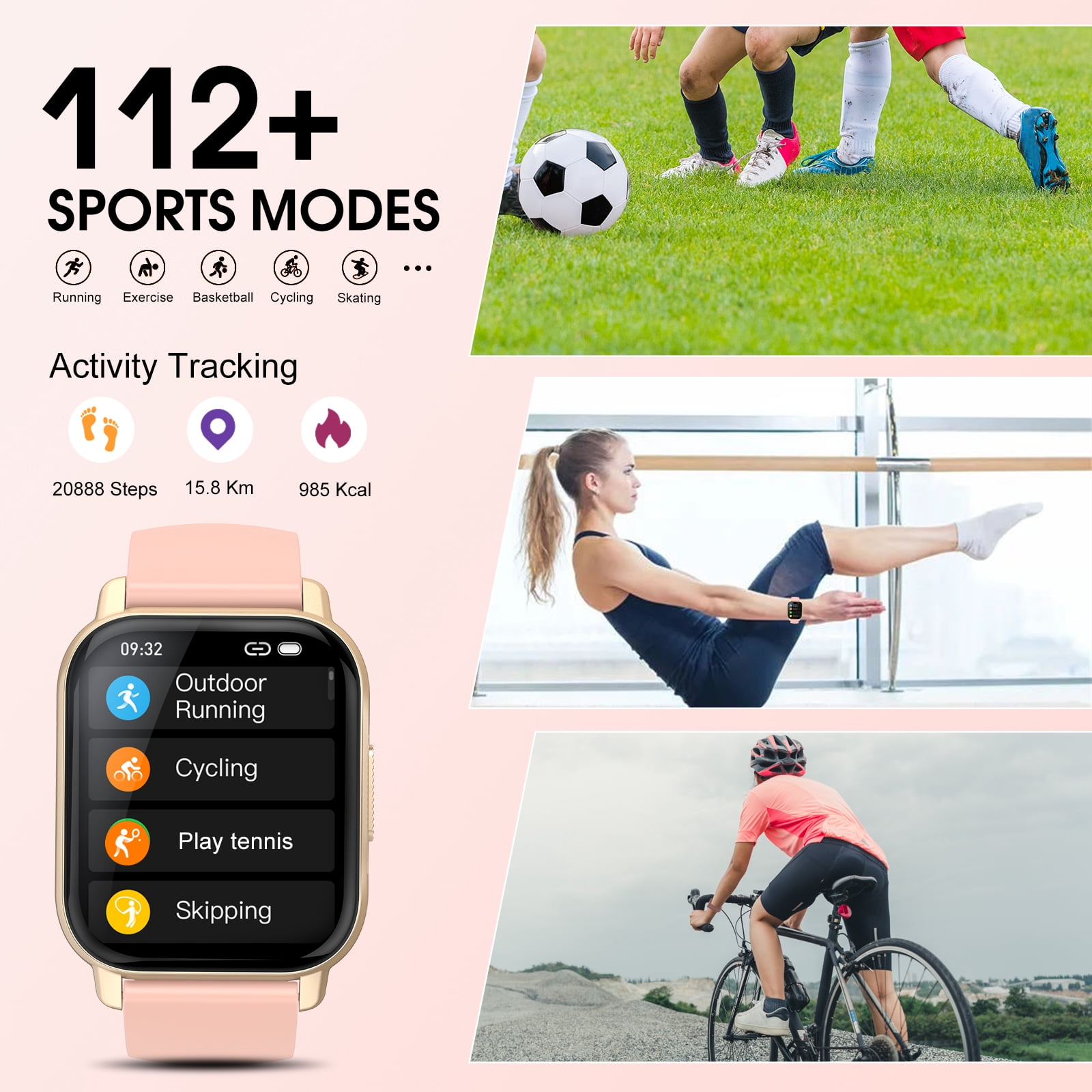 Smart Watch for Women Android IOS with Bluetooth Call, 1.85" Touch Screen 112+ Sport Modes Fitness Tracker, IP68 Waterproof Smartwatch, Gift Idea, Pink