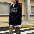 thumbnail image 2 of Gibobby Sudaderas para mujer con cierre y con capucha, chamarra de otoño de gran tamaño, casual, con cordón, con cierre, Y2K, con bolsillo(Negro,G), 2 of 5