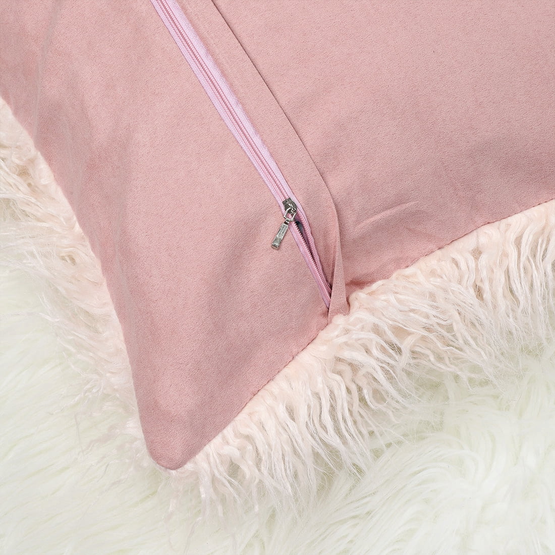 PiccoCasa 2Pcs Shaggy Faux Fur Throw Pillow Covers Soft Plush Cushion Covers, 18"x18" Pink