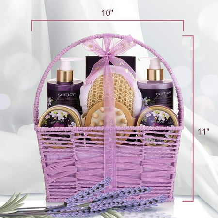 Spa Gift Basket for Women, Bath and Body Gift Set for her, Luxury 8 Piece,Lily &amp; Lilac Scent